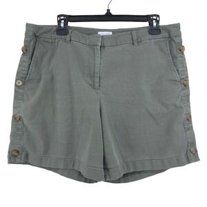 J Jill Chino Mid Rise Linen Blend Button Green Summer Casual Shorts Womens 14